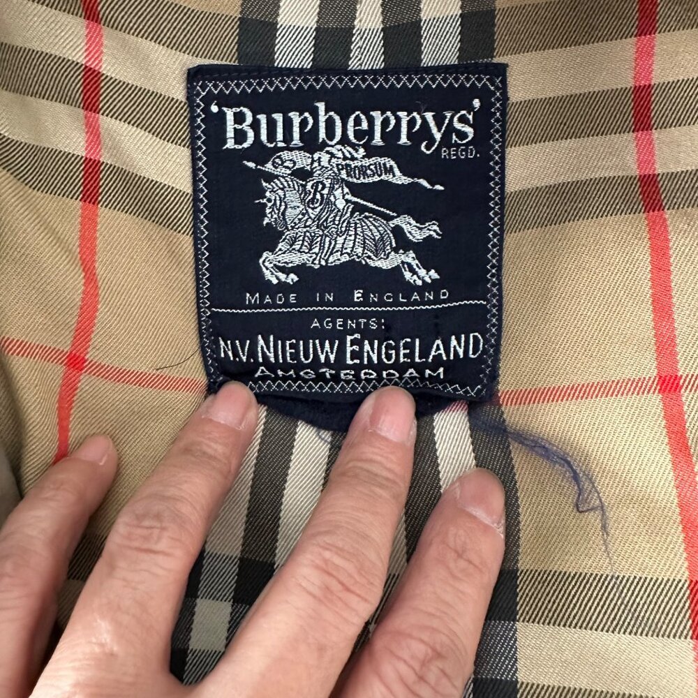 Vintage Burberry Trench Coat Peter Pan Neckline Double Breasted Cotton Buckle M - Picture 9 of 16